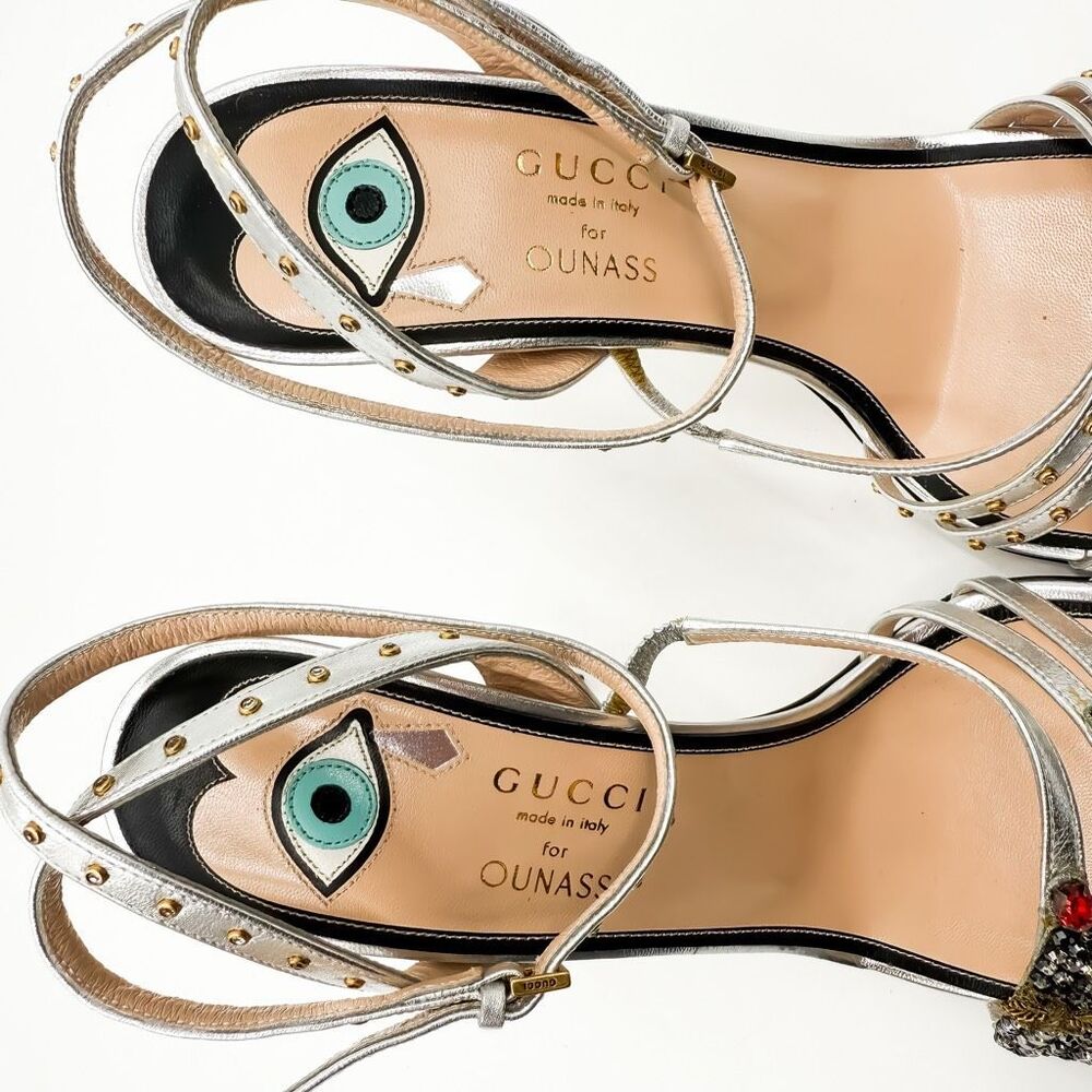 Gucci GG Wangy Crystal Embellished Silver Spike Studded Heels New EU 41 US 11 - Picture 11 of 15